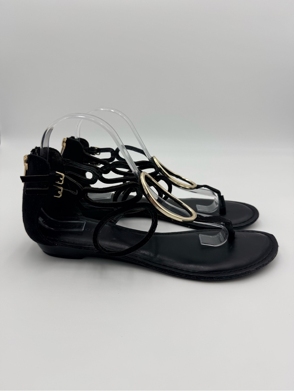 Zigi Soho Black Sandals with Gold Oval Accent